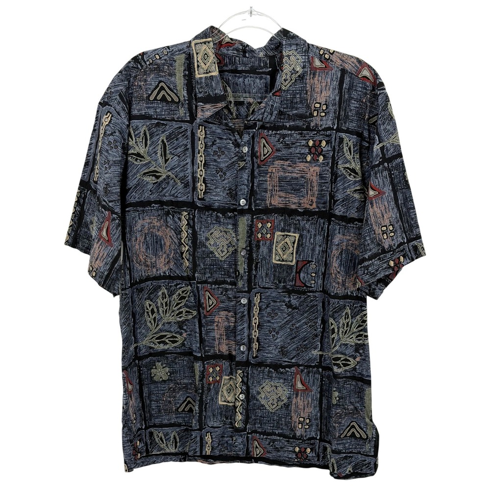 Tori Richard Shirt Mens XL Blue Button Up Hawaiian Vintage Boho Beach Vacation